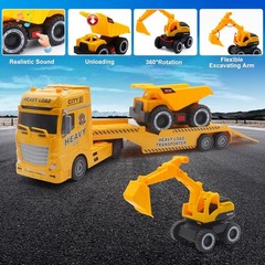 Large Flatbed Semi Truck Toy for Kids, 25.6» Construction Carrier Semi Truck..