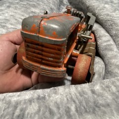 Hubley Cast Iron Dozer Vintage Construction Vehicle Orange Red Silver