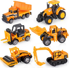 6Pc Diecast Construction Vehicles Set Excavator Bulldozer