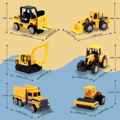 6Pc Diecast Construction Vehicles Set Excavator Bulldozer