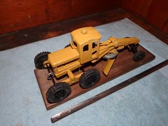 Hubley Kiddie Toy Cast Iron Road Grader Mounted on wood Plaque Restored