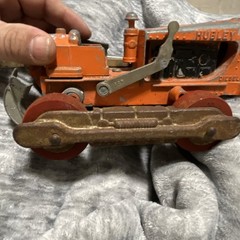 Hubley Cast Iron Dozer Vintage Construction Vehicle Orange Red Silver