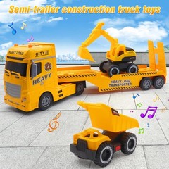 Large Flatbed Semi Truck Toy for Kids, 25.6» Construction Carrier Semi Truck..