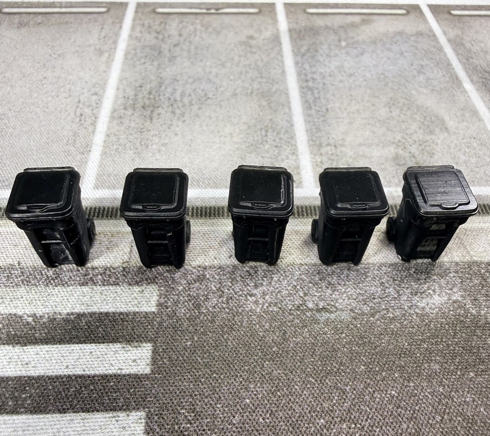 1/64 Scale Trash Bins *5 Pack* Black Resin, Custom Designed, Diorama Garage Shop