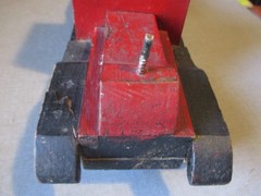 1930 FOLK ART WOOD HANDMADE SEMI TRUCK & STAKE BODY TRAILER ANTIQUE TOY SET-32″