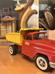 Vintage 1960s Tonka Pressed Steel Dump Truck – Red Cab & Yellow Bed – Original