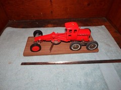 Hubley Kiddie Toy Cast Iron Road Grader Mounted on wood Plaque Restored