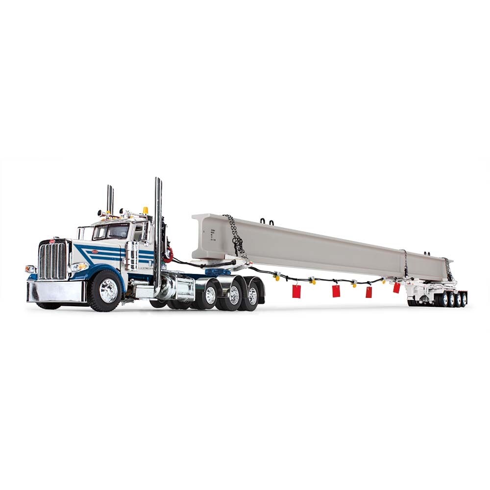 1/64 DCP PETERBILT 389 DAY CAB & ERMC 4 AXLE HYDRA-STEER TRAILER W/ BEAM LOAD