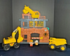 Construction Crane Tower Playset w Revolt W-688 Excavator Light & Sounds Work!!