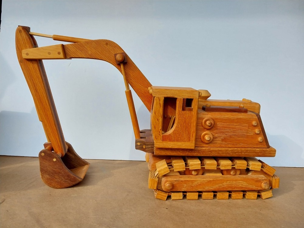 Large Vintage Handmade Wood Excavator Moving Parts Signed Fred Cairns 1998