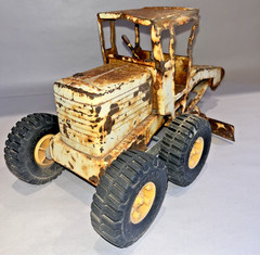 Fire Damaged 1960s Tonka Pressed Steel Road Grader W/ Positionable Grading Blade
