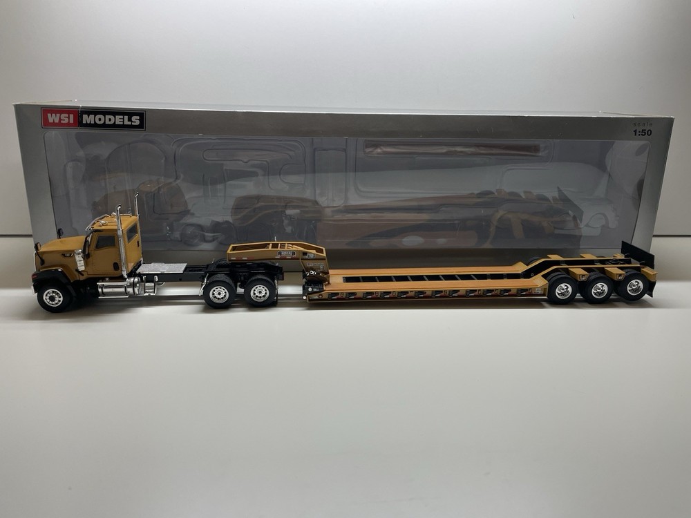 WSI CAT CT680 6×4 Truck w/ Rogers Lowboy Trailer – Yellow 3 Axle 1/50 Scale