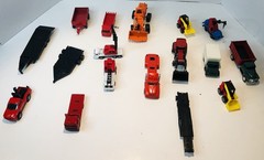 Lot of 17 Misc Mini Equipment Trucks and Tractor Toys of Metal and Plastic