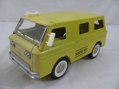1960s Structo Pressed Steel Yellow Chevy Corvair Greenbrier School Bus Van VG