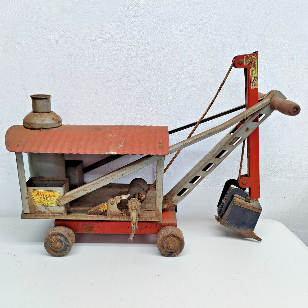 Antique Keystone Ride Em Steam Shovel Pressed Steel Ride On Toy 1920s 1930s