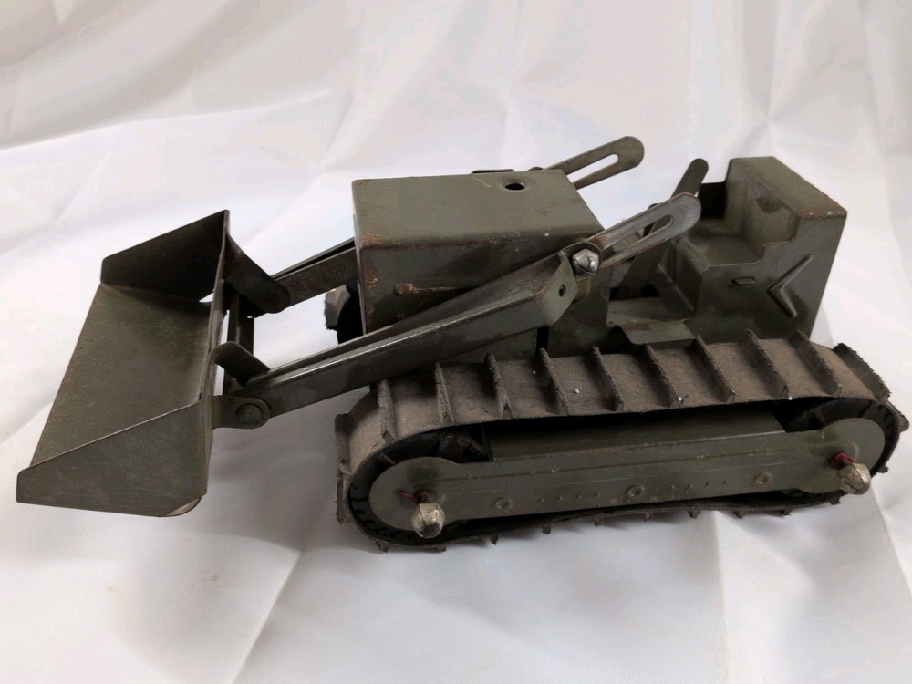 Vintage 1960s Structo Green U.S. Army Engineers Bulldozer Pressed Steel Toy Rare