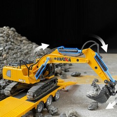 1:50 Flatbed Truck with Excavator Trailer Transporter Diecast Model Set Orange
