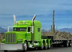 1/64 DCP PETERBILT 389 TRI AXLE W/ 70″ MID ROOF & TRANSCRAFT STEPDECK TRAILER