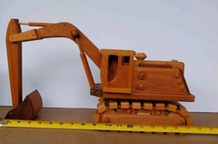 Large Vintage Handmade Wood Excavator Moving Parts Signed Fred Cairns 1998