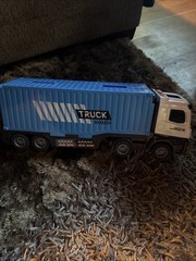 Toy Semi Truck, White And Blue, Missing Screw to Attach Ramp Piece