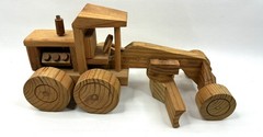 Vintage Handmade Wooden Road Grader Construction Toy Articulated Tractor 14″