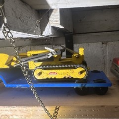 Vintage 1960s Tonka Steel Construction Yellow Truck w/ lowboy Trailer and Loader