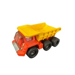 Vintage Tonka Dump Truck Red Yellow Plastic Metal 6 Wheel Construction Toy