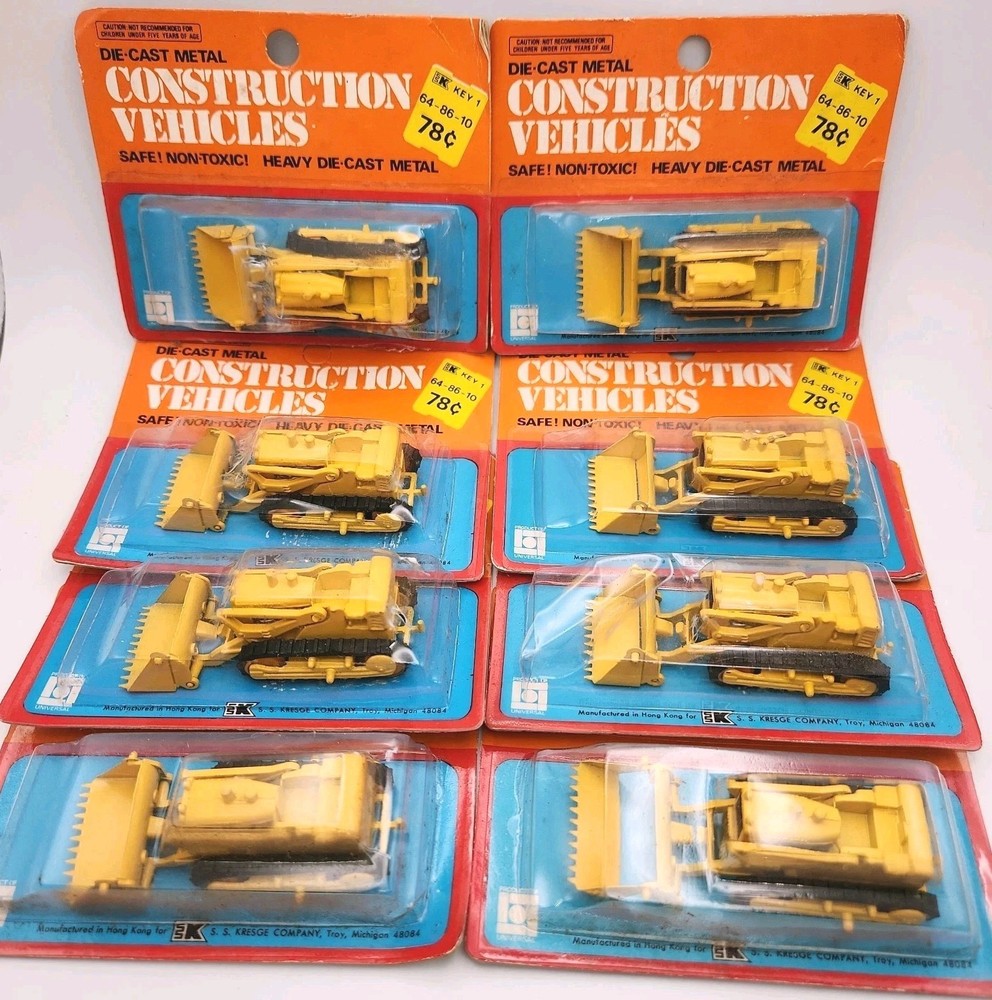 8 Vintage Universal SS Kresge Co Diecast International Skid Shovels Kmart NOS