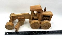Vintage Handmade Wooden Road Grader Construction Toy Articulated Tractor 14″