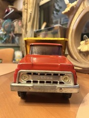Vintage 1960s Tonka Pressed Steel Dump Truck – Red Cab & Yellow Bed – Original