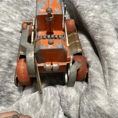 Hubley Cast Iron Dozer Vintage Construction Vehicle Orange Red Silver