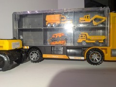 Yellow Construction Vehicle Toy Set with Carrier Truck, Models W-688, TH600D