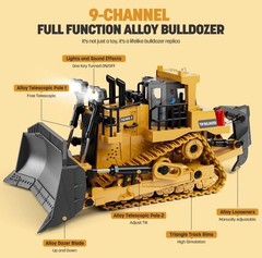KIDMARKT Metal 9-Channel Remote Control RC Bulldozer Toy Tractor-Lights & Sounds