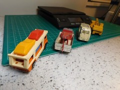 60’s Matchbox 4-Diecast Lot Tow Truck Car Transporter Ice Cream Truck & Crane