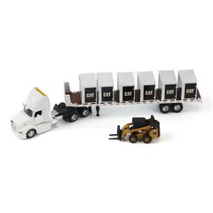 1/64 White Peterbilt Semi Truck with Flatbed Trailer and accessories, 84676