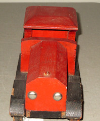 1930 FOLK ART WOOD HANDMADE SEMI TRUCK & STAKE BODY TRAILER ANTIQUE TOY SET-32″