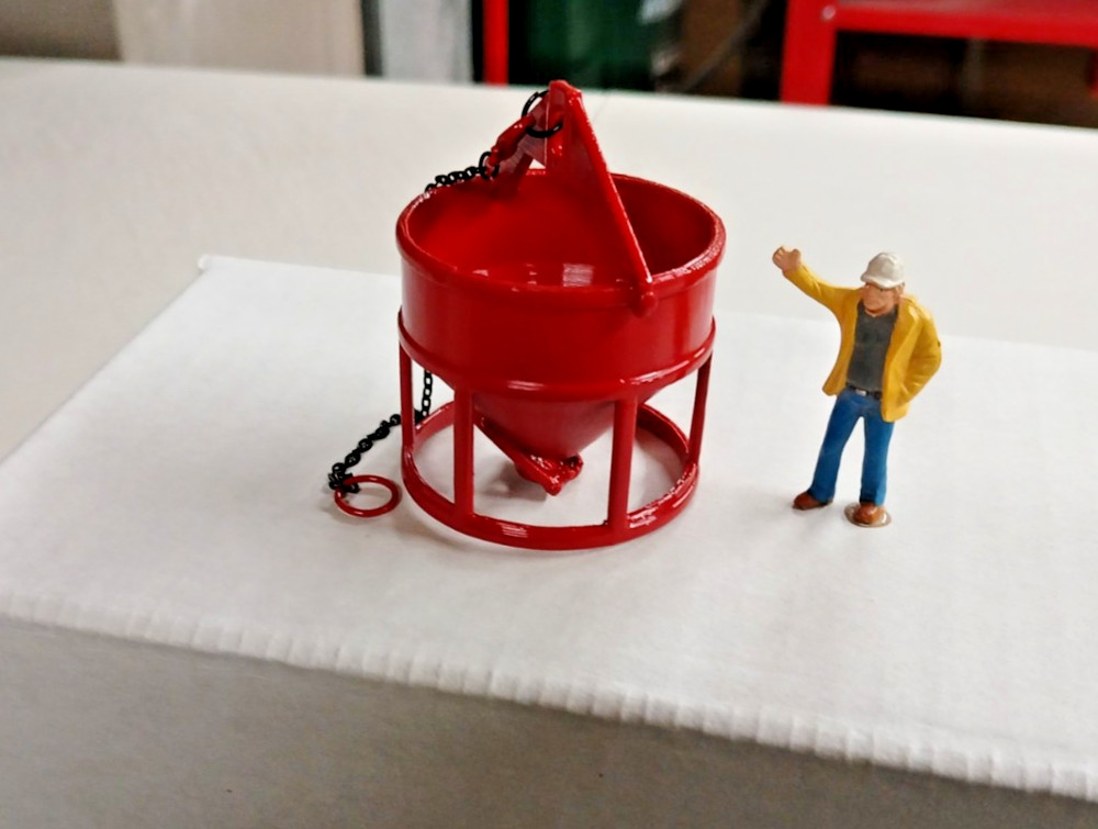 Concrete Bucket 3D Printed In Mammoet Red 1/50th, 1/48th.