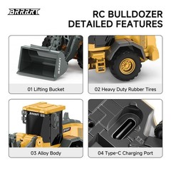 BRRRRT 1/64 RC Bulldozer Toy,Full Proportion RC Construction Vehicles Support…