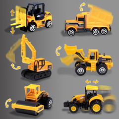 6Pc Diecast Construction Vehicles Set Excavator Bulldozer