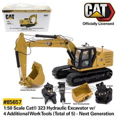 ⭐ 1:50 CAT 323 NEXT GEN HYDRAULIC EXCAVATOR W/ WORK TOOLS DIECAST MASTERS 85657⭐