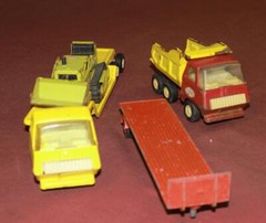 MatchBox,Pick up & Flatbed Trailer 4 Tonka Pcs Dozer,Dump Truck, Lo Boy Tractor
