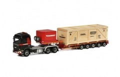 WSI 410212 Scania R6 Tractor + 5X Stepdeck Trailer + Crate – Mammoet 1/50 MIB