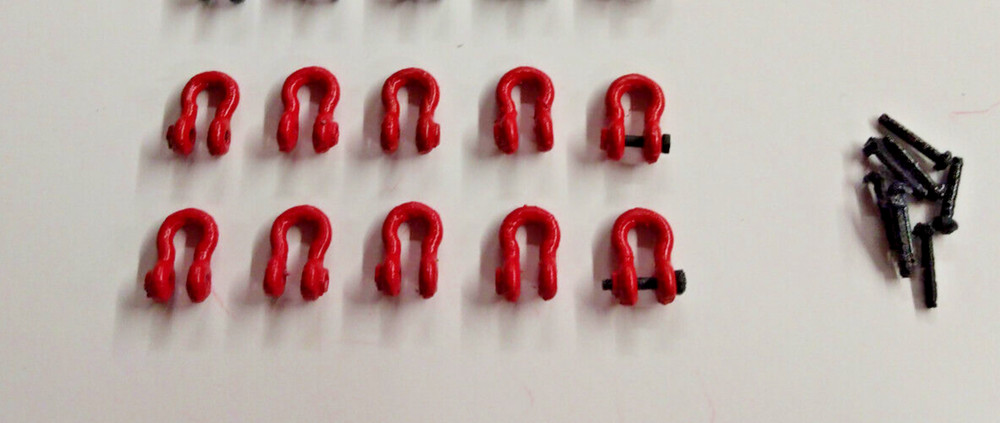 1/50th 3D Crane & Truck Shackles w/Pin (Set Of 10) 100 Ton in Maniowoc Red.