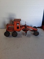Vintage Marx 1950s Orange Lumar Power Road Grader Pressed Steel Toy USA NICE