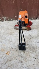 Vintage Hubley Pressed Steel Crane Excavator Wood Wheels Toy ORANGE