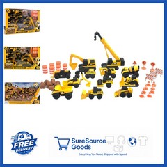STEM Construction Toy Set 41 Pieces with XL Crane Excavator Vehicles and Signs