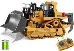 KIDMARKT Metal 9-Channel Remote Control RC Bulldozer Toy Tractor-Lights & Sounds