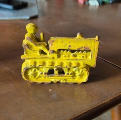 Vintage Cast Iron Yellow Dozer Toy Construction Vehicle