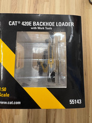 CAT 420E 1:50 Die Cast Center Pivot Backhoe Loader & Work Tools Norscott 55143