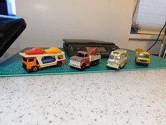 60’s Matchbox 4-Diecast Lot Tow Truck Car Transporter Ice Cream Truck & Crane